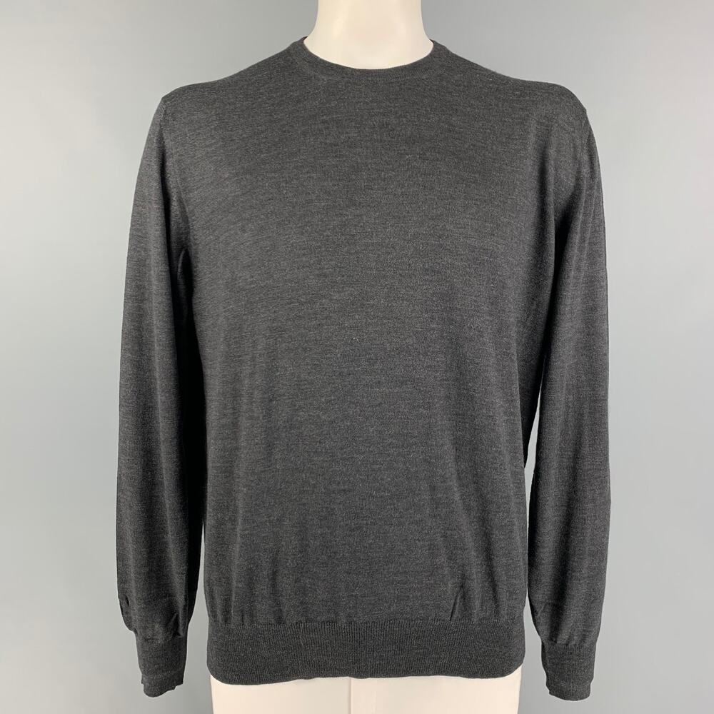 PIATTELLI Size XL Gray Wool Crew-Neck Pullover